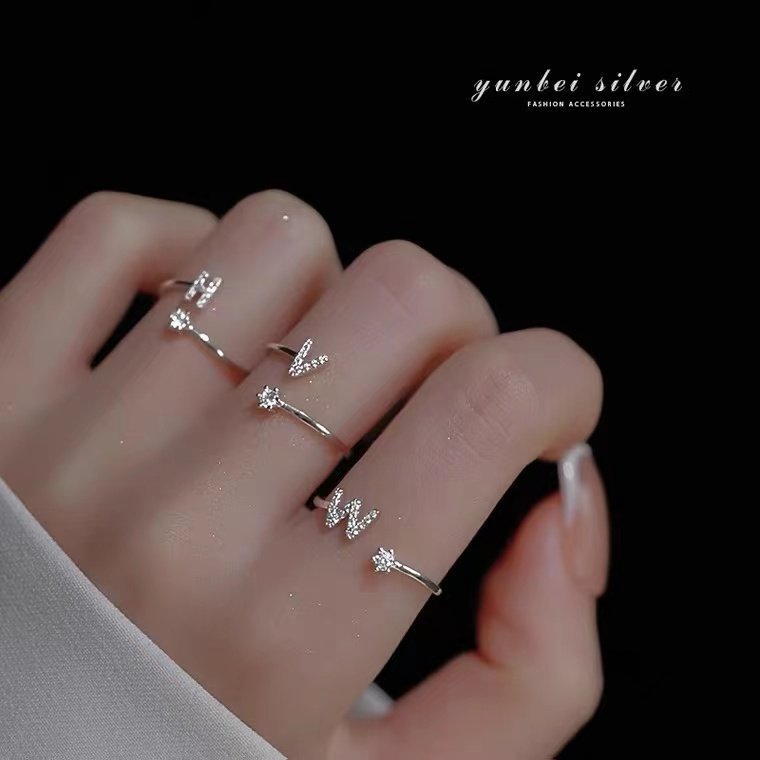 26 Letter Rings for Women, Silver, Light Luxury, Exquisite Design, Niche Style, Open Ring, Index Finger, Fashionable, Unique, Plain Ring