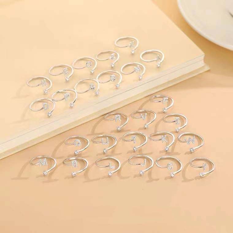 26 Letter Rings for Women, Silver, Light Luxury, Exquisite Design, Niche Style, Open Ring, Index Finger, Fashionable, Unique, Plain Ring