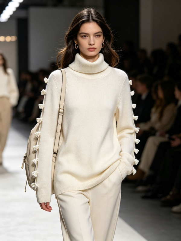 European Goods Discount Hot Item 2026 Autumn and Winter New White Turtleneck Knitwear for Women with Hollow Bow Sweater Base Top European Goods Discount Hot Item 2026 Autumn and Winter New White Turtleneck Knitwear for Women with Hollow Bow Sweater Base Top