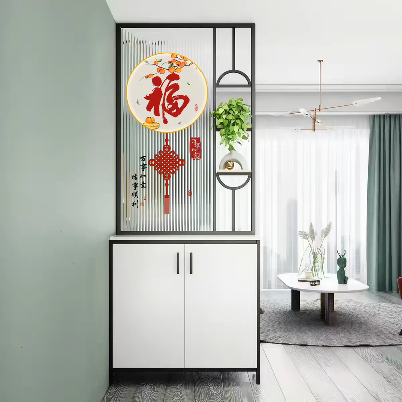Modern Minimalist Mobile Punch-Free Screen Partition Cabinet for Entryway, Living Room, Bedroom, Artistic Long Rainbow Glass Partition Modern Minimalist Mobile Punch-Free Screen Partition Cabinet for Entryway, Living Room, Bedroom, Artistic Long Rainbow Glass Partition