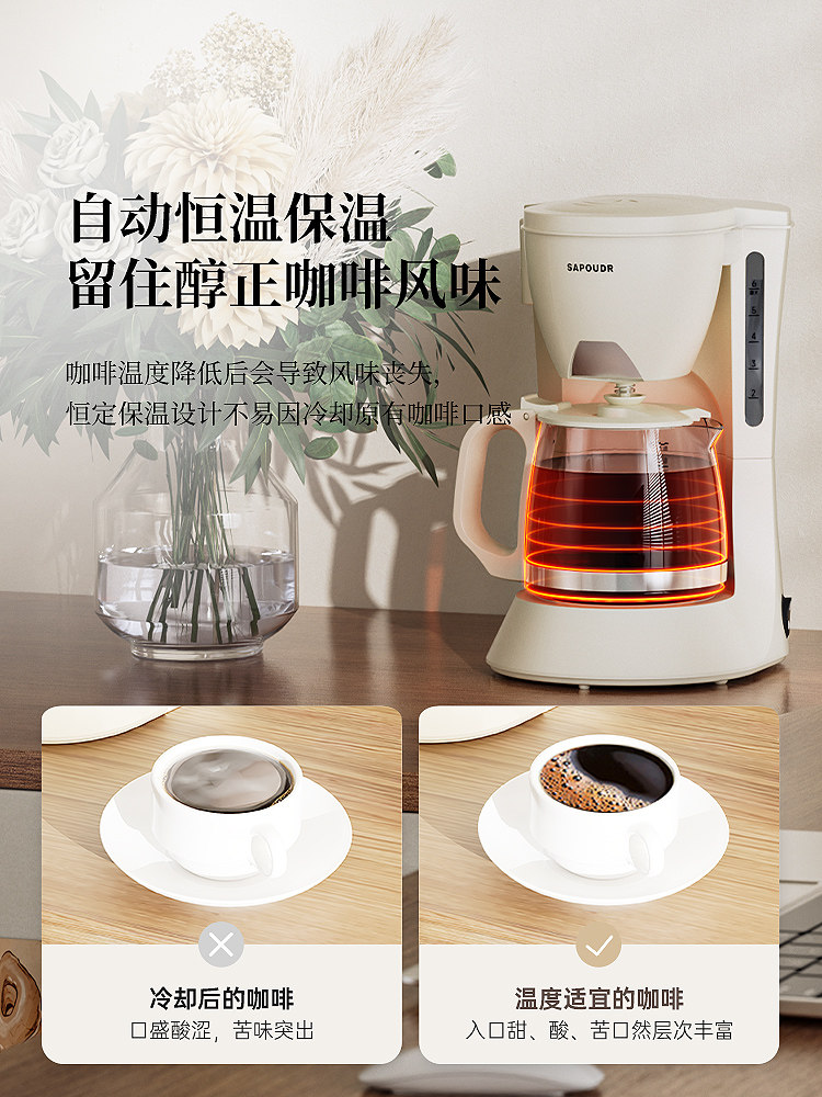 [New Year's Gift] American-Style Coffee Machine for Home Use, Small Office All-In-One Machine, Drip Tea Maker and Coffee Maker