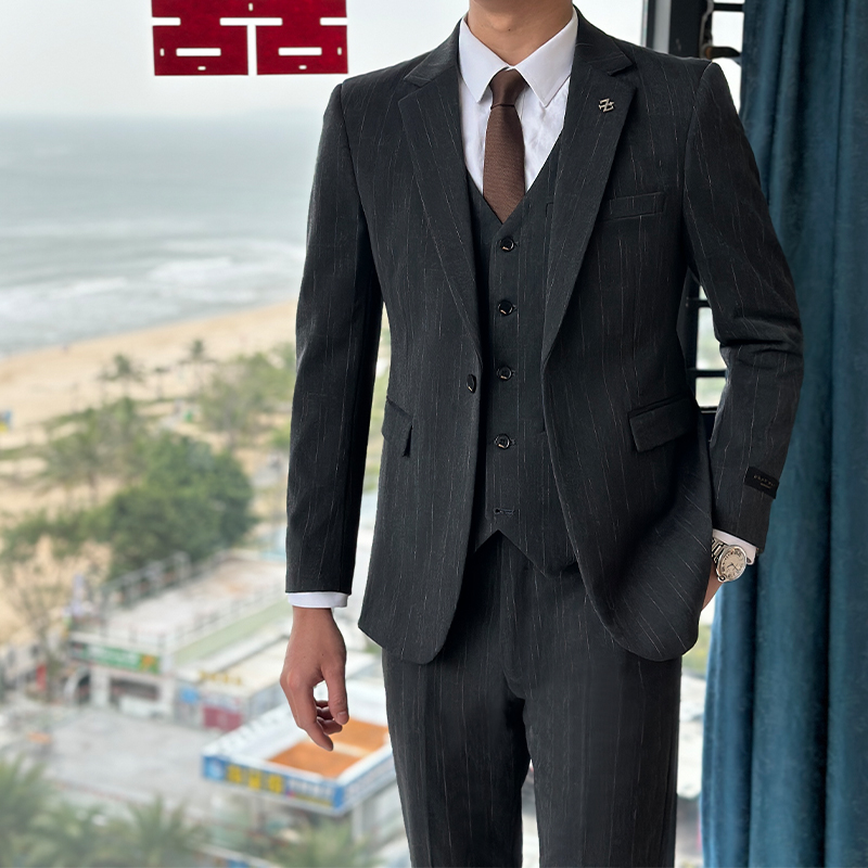 1314suit ウェディングスーツ メンズスーツ ストライプ スリム ハンサム 新郎 ウェディングドレス 英国風 アート 試験 スーツ