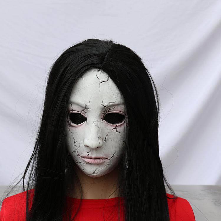 ハロウィンの仮面をつけた男、ホラーのお化け屋敷、脱出ゲーム、骸骨、女性の幽霊、ゾンビ、気持ち悪い、怖い幽霊の顔のヘッドギア