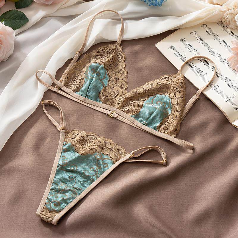 European and American style Romantic Sexy Little Chest Lingerie Suit Summer Thin teen Sweet Sweet Lace Dingy Pants Woman No Marks-Taobao