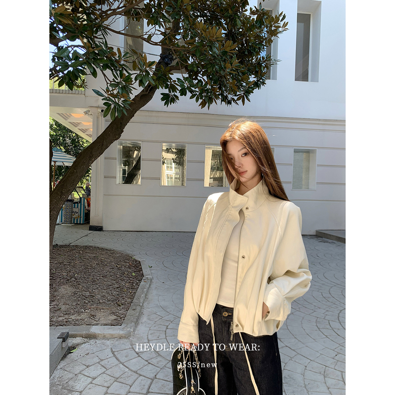 Black Bean Hum Hum White Night Concert* Stand Collar Pu Leather Jacket Women's Casual Versatile Zipper Motorcycle Jacket White