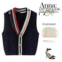 Vest vest jacket spring and autumn new style knitted womens sweater trendy Korean style V-neck loose knitted contrast color outer wear