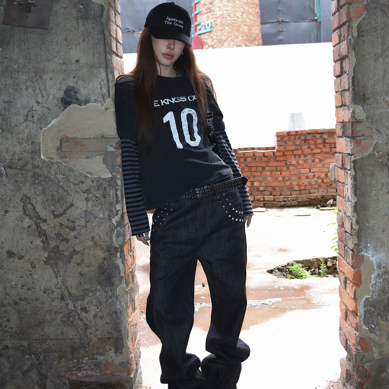 Dm Tenacious "No. 10 Legend" American Street Retro Washed and Distressed Black and Gray Pure Cotton Short-Sleeved Top Dm Tenacious "No. 10 Legend" American Street Retro Washed and Distressed Black and Gray Pure Cotton Short-Sleeved Top