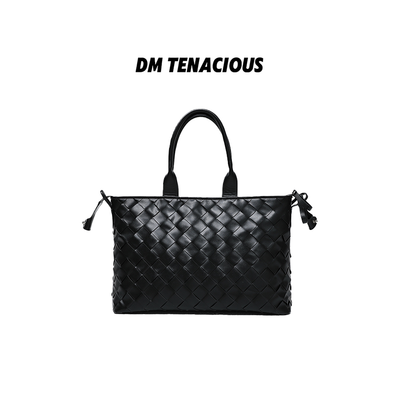 Dm Tenacious High-End Vintage Old Money Black Woven Handbag Single Shoulder Crossbody Commuter Leather Tote Bag