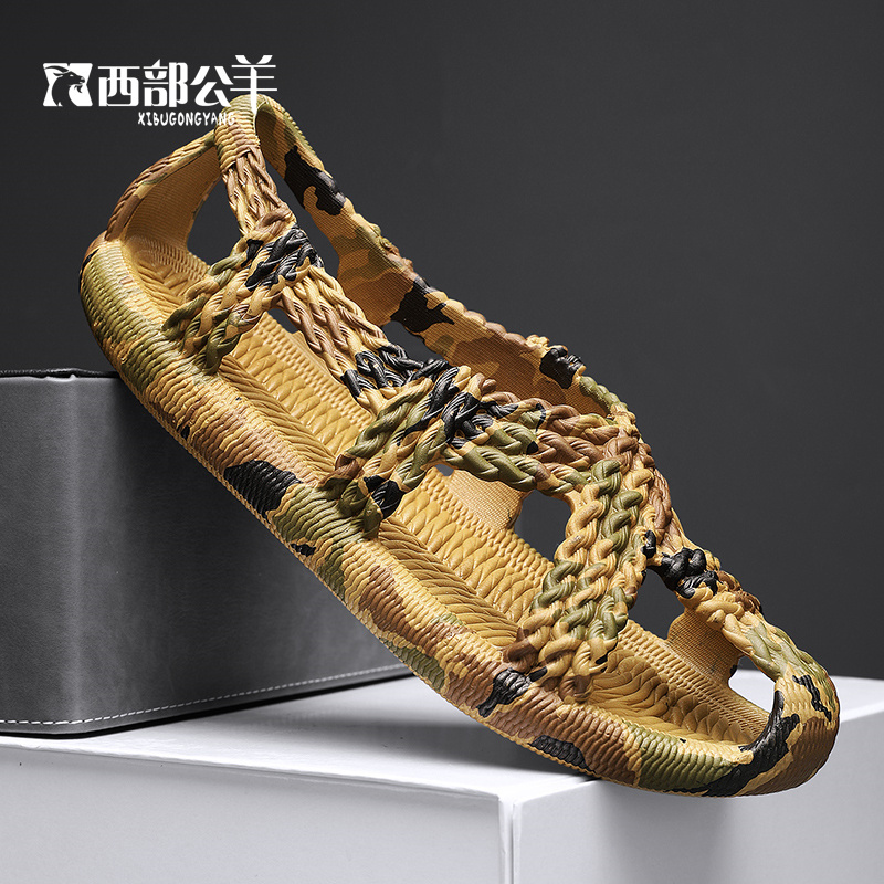 Western Ram Sandals Breathable Beach Couple Shoes Rubber Retro Personalized Soft-Soled Slip-On Fashion Sandals for Home Use