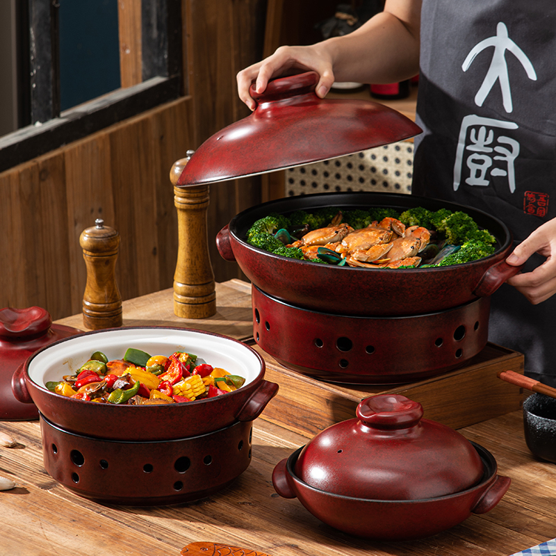 Jingdezhen Flagship Imported Hotel Hot Dish Double-Handle Clay Pot, High-Temperature Resistant Ceramic Open-Display Tableware, Soup Pot Speciality