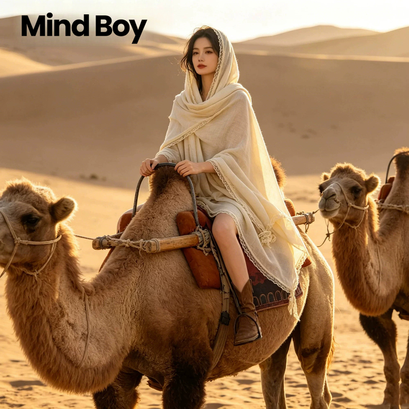Mind Boy Ethnic Style Travel Sun Protection Shawl for Women, Summer Long Thin Desert Scarf, Vintage Style Headscarf Cape