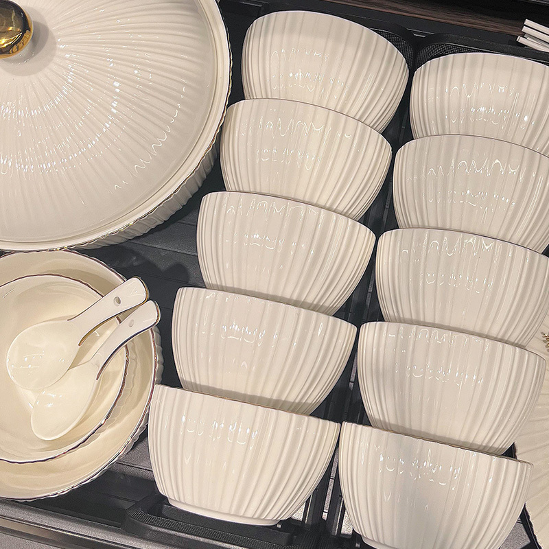 Dishes and Bowls Set for Home Use, Light Luxury, Pure White Embossed, High-End Feel, Jingdezhen Bowls and Plates, 2026 New Style, Beautiful Tableware Dishes and Bowls Set for Home Use, Light Luxury, Pure White Embossed, High-End Feel, Jingdezhen Bowls and Plates, 2026 New Style, Beautiful Tableware
