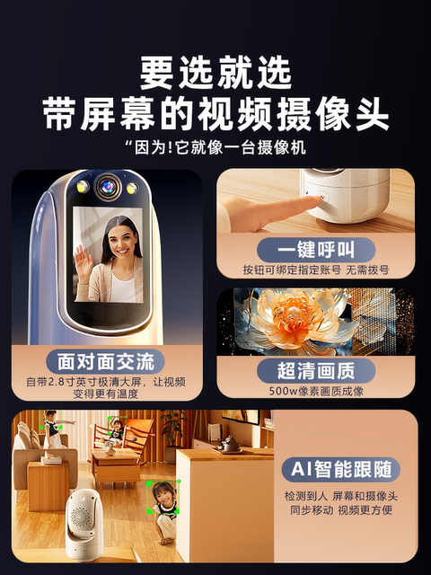 Camera with 360-Degree View, Two-Way Video Calling for the Elderly, Indoor Home Use, Night Vision, Intercom, Mobile Phone Remote Monitoring