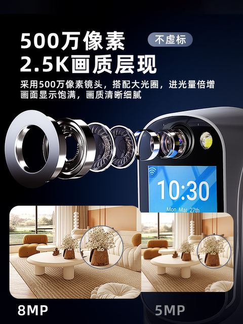Camera with 360-Degree View, Two-Way Video Calling for the Elderly, Indoor Home Use, Night Vision, Intercom, Mobile Phone Remote Monitoring