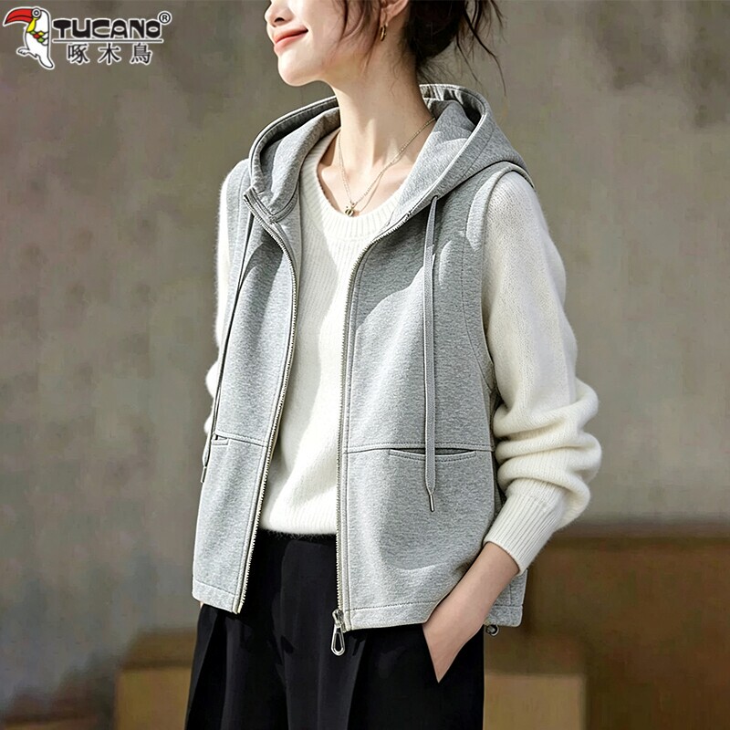 Woodpecker Cardigan Hooded Vest for Women, Autumn 2026 New Style, Sleeveless Knit Versatile Outerwear, Minimalist Style Jacket Woodpecker Cardigan Hooded Vest for Women, Autumn 2026 New Style, Sleeveless Knit Versatile Outerwear, Minimalist Style Jacket
