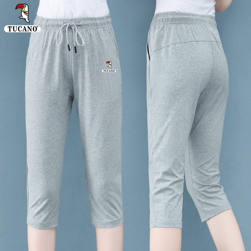 Woodpecker Gray Cropped Pants for Women, Summer Thin Style, 2026 New Model, Loose Straight Cotton Pants for Petite Women