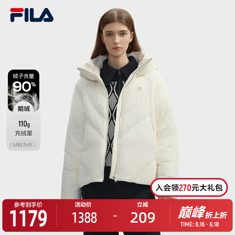 Fila High Quality Vc down │ Fila Women's Tops 2024 Winter New Fashion Casual Plaid Warm Hooded Top