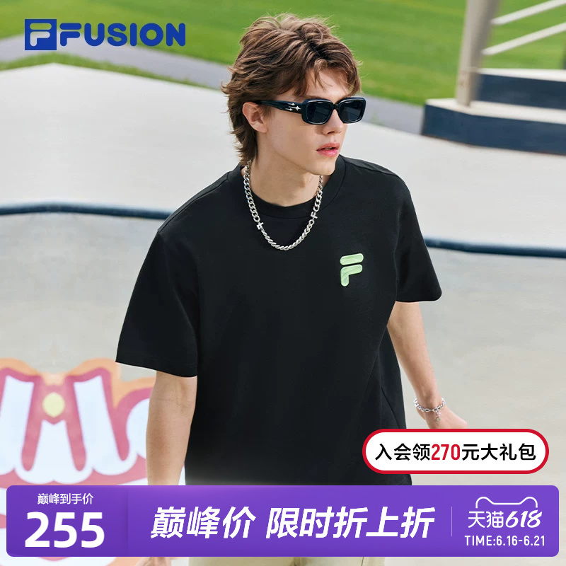 Fila Fusion Official Couple's Style Knitted Short-Sleeve T-Shirt for Men and Women, Casual Colorful Pure Cotton T-Shirt