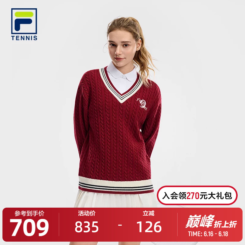 Fila Official Couple's Knitwear 2026 Summer New Tennis Sports Cable Knit V-Neck Pullover Sweater