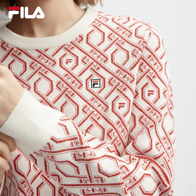 FILA Official Women's Knitted Sweater 2024 Spring New Fashion Simple Basic Casual Pullover Sweater