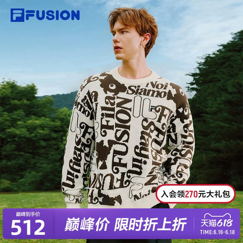 Fila Fusion Trendy Brand Couple's Knitted Sweater 2025 Winter New Fashion Casual Pullover Sweater