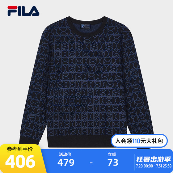 FILA official men's knitted sweater 2024 spring new fashion casual basic full print pullover sweater