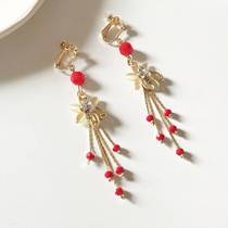 Red Ear Clip Without Earbuds Female Midstyle Earrings Senior Feel Wedding Bridal Wear and Gufeng Temperamental Earrings