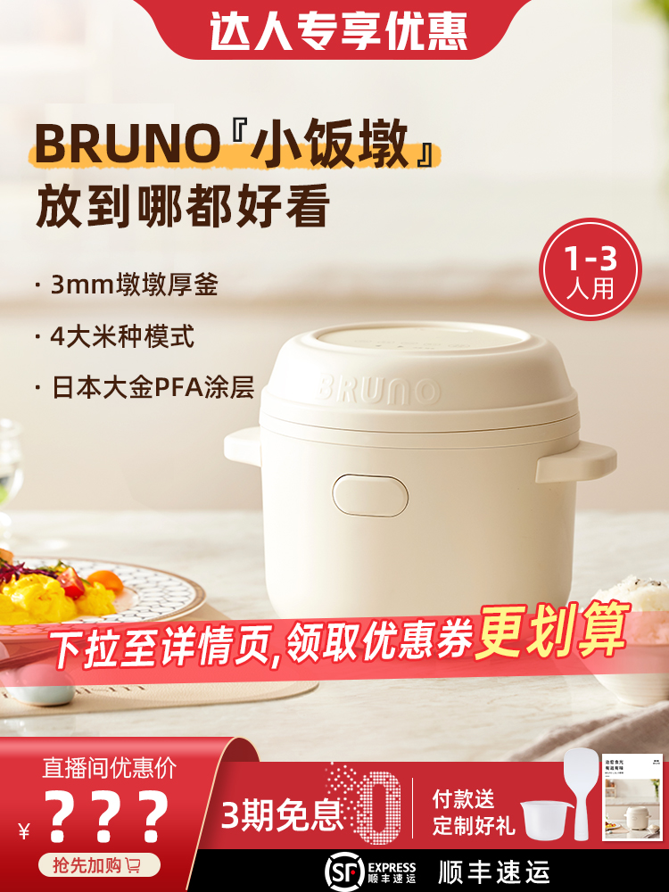 BRUNO小饭墩电饭煲家用1-2-3人迷你多功能小型智能煮饭煮粥电饭锅