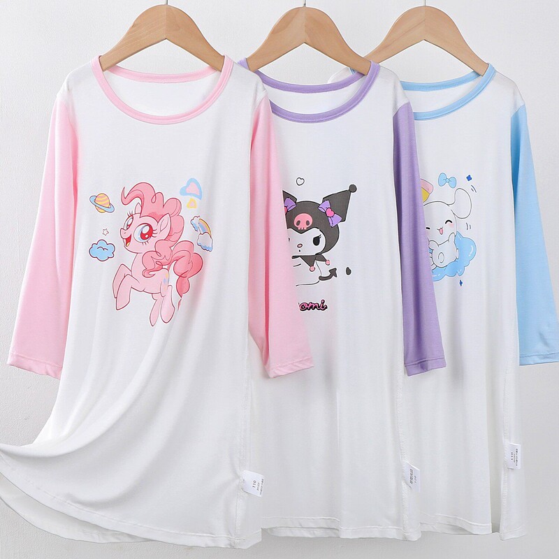 Children's Pajamas, Girls' Modal Long-Sleeved Nightgown, Medium and Large Kidsren's Home Clothes, Girls' Nightgown to Prevent Colds, Spring & Fall Thin Style