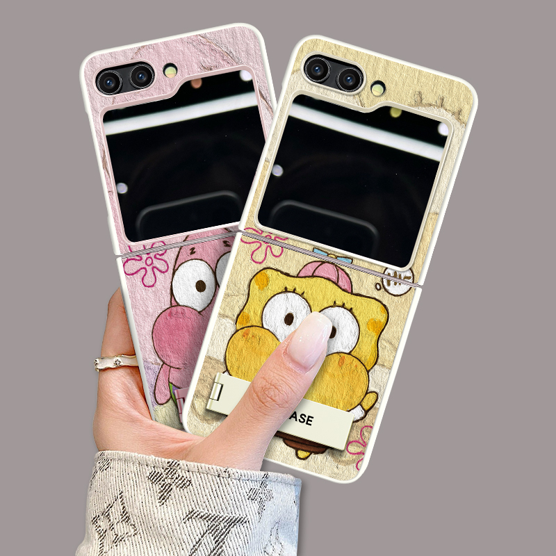 Suitable for Samsung Galaxy Z Flip5 Phone Case Protective Cover Spongebob Foldable Screen Frameless Simple Female Creative Stylish New Luxury Anti-Drop High-End Ins-Style Lens Protection