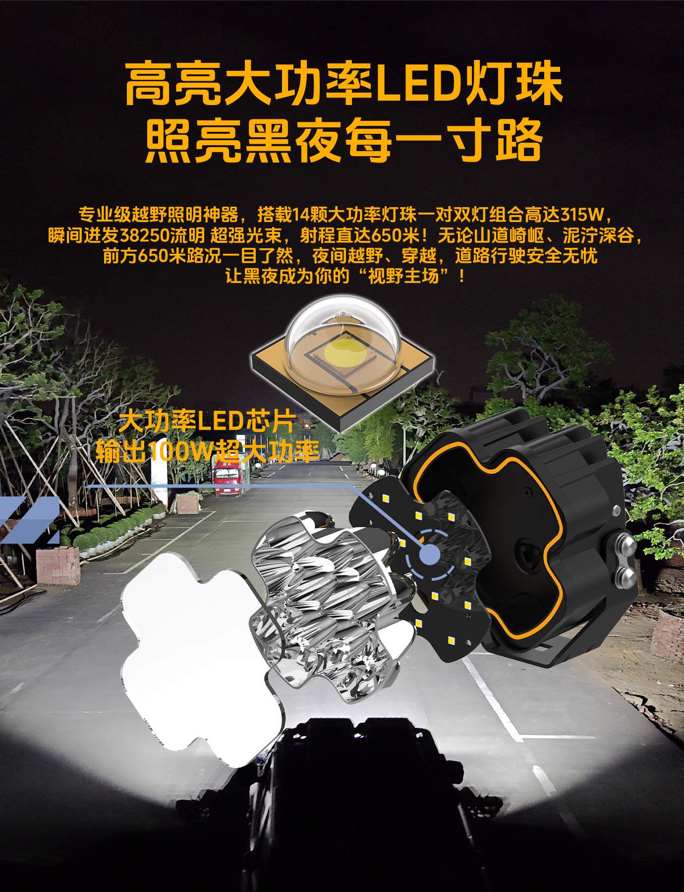 Внедорожные огни 星芒系列a柱射灯坦克牧马人烈马led高亮聚光遥控防水越野辅助灯 No brand