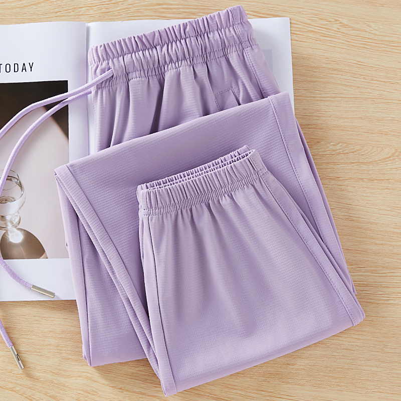 Quick-Drying Ice Silk Sports Pants for Women, Summer Thin Mosquito-Proof Pants, Plus-Size Jogger Sweatpants, Purple Casual Pants for Women with Drape