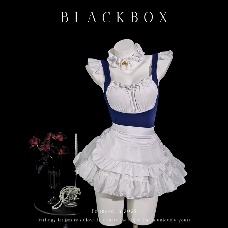 Blackbox |   Mist Blue Sweet Maid Cute Private Maid Outfit Pure Desire Style with Chest Pads Maid Puffy Skirt