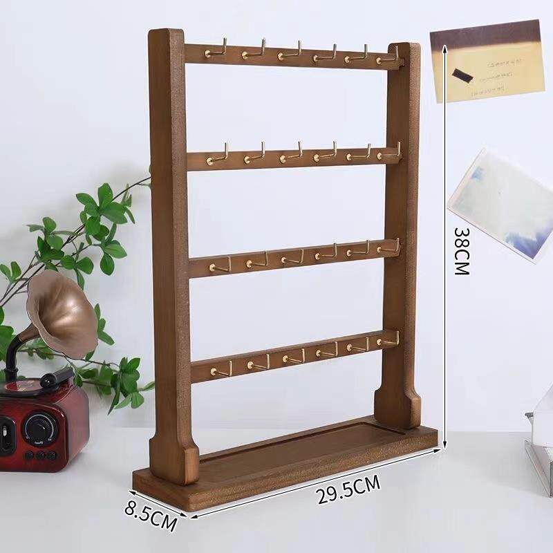 ジュエリー、小さな装飾品、イヤリング、ブレスレットなどを掛けられるフック付きの、無垢材製キーホルダーディスプレイラック。