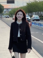 Черная юбка, осенний комплект, куртка, мини-юбка, в стиле Шанель, высокая талия