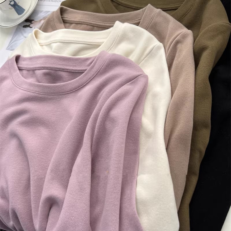 Autumn Sleepwear Double-Sided Brushed Velvet Pajamas for Women, Single Top, Long-Sleeved Pullover, Round Neck, Can Be Worn Outside, Loungewear