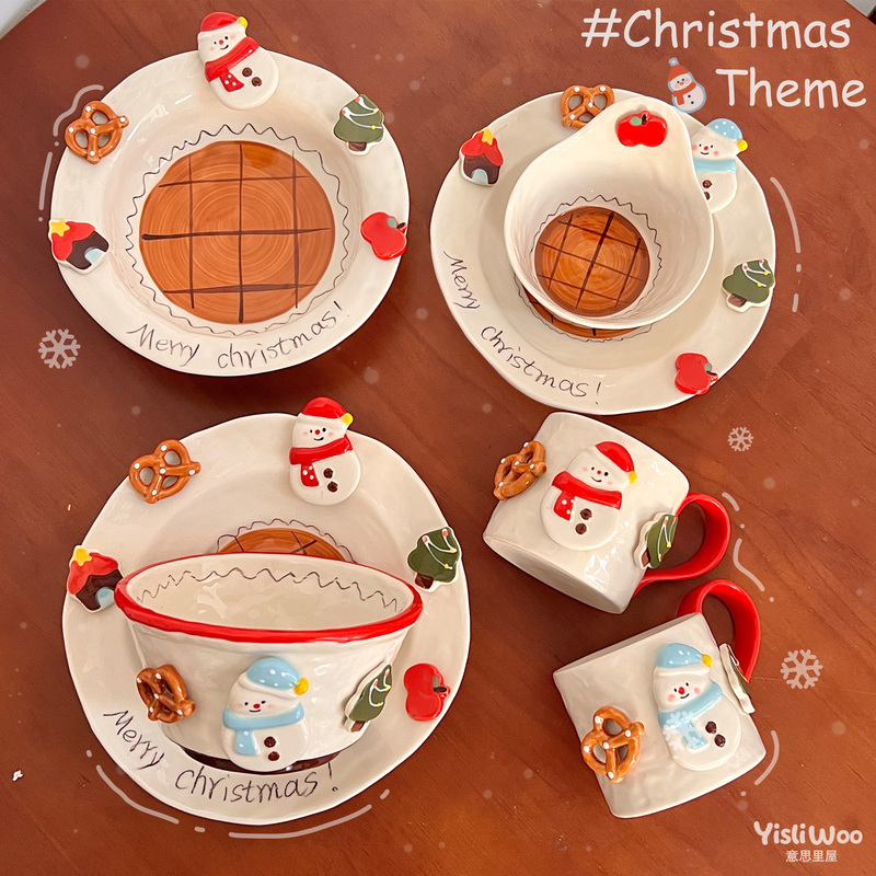 Christmas Snowman Cute Cartoon Underglaze Ceramic Plate Rice Bowl Noodle Bowl Household Tableware Set Fruit Plate Christmas Snowman Cute Cartoon Underglaze Ceramic Plate Rice Bowl Noodle Bowl Household Tableware Set Fruit Plate