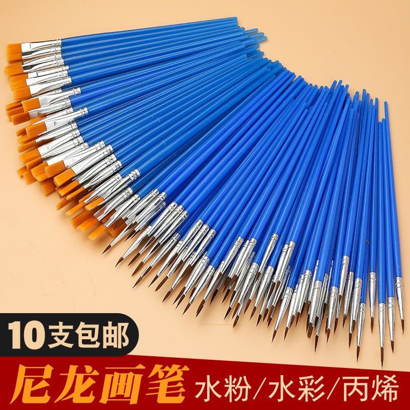 diy drawing pointed flat head hook line paintbrush smooth and smooth water powder painting nylon hair paintbrush propylene oil painting row pen-Taobao