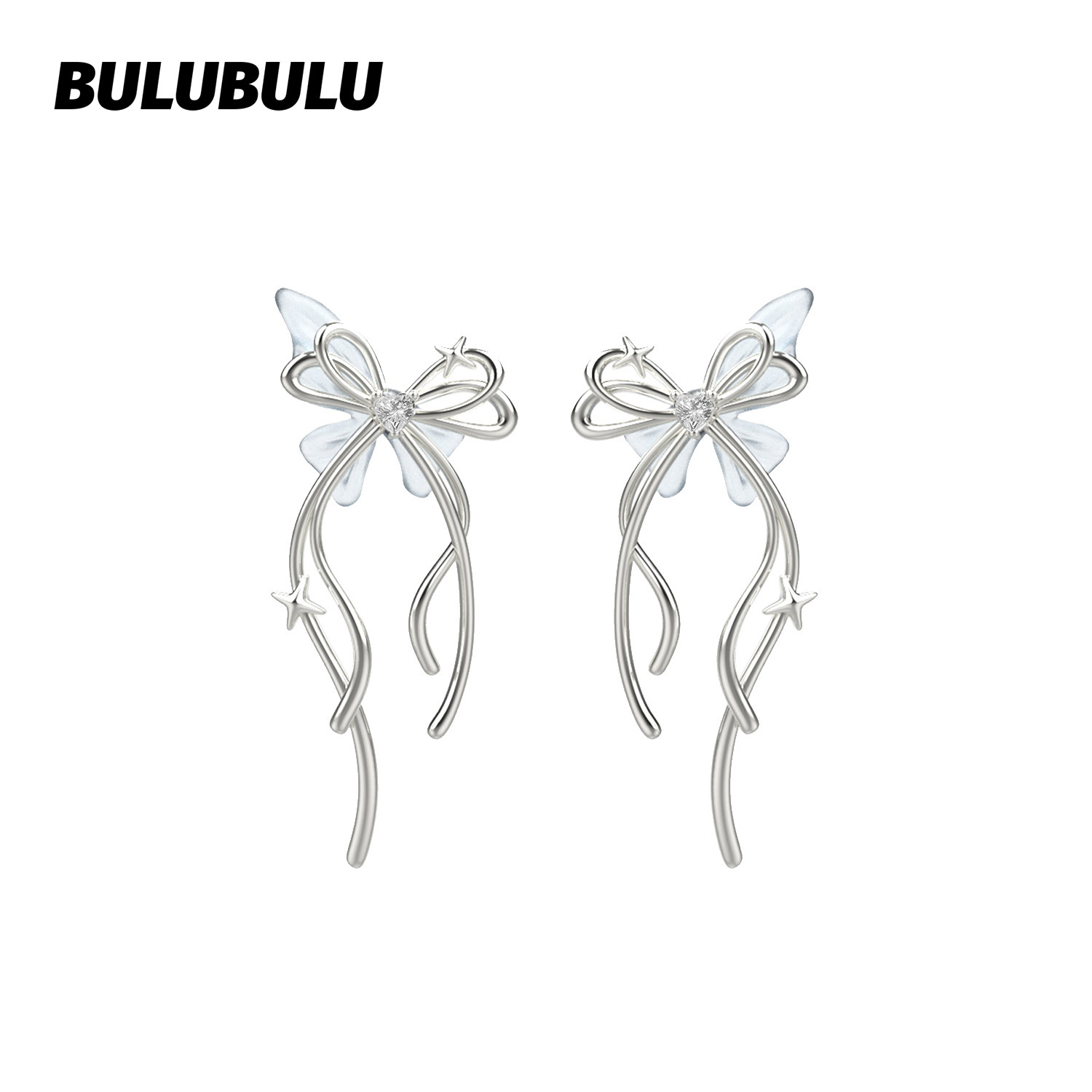 BULUBULU Designer Twin Butterfly Series Ribbon Butterfly Stud Earrings Ballet Style Ear Clips Blue Butterfly Earrings