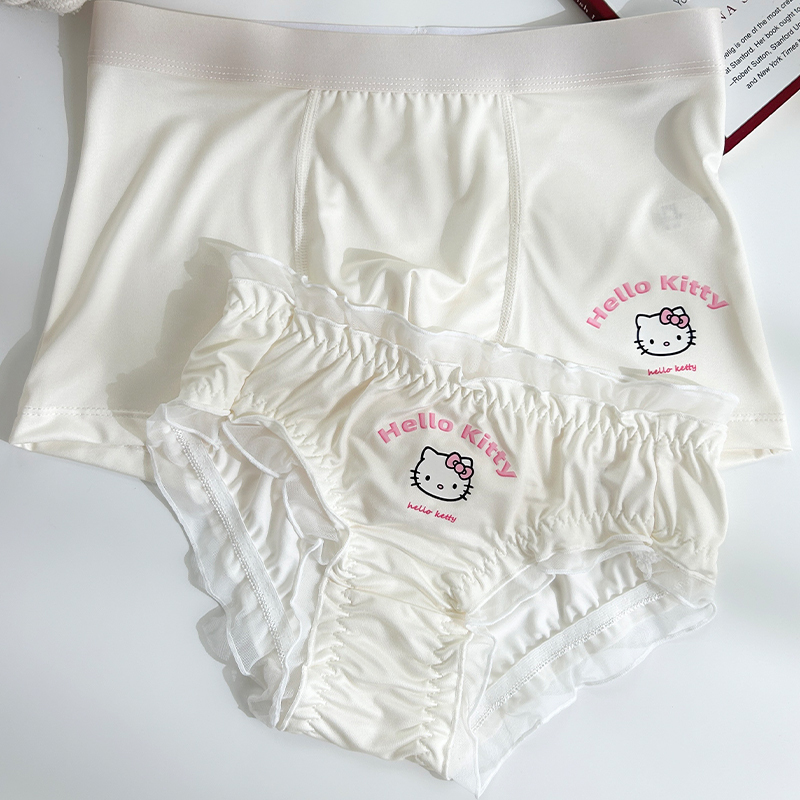 White Hello Kitty Couple Underwear, One for Men and One for Women, Cute Cartoon Style, Sweet, Same Style, Pure Cotton Crotch, Couple Style