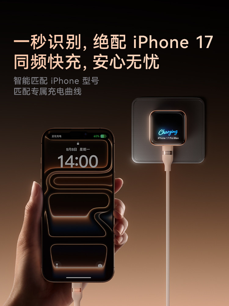 [Preferred for iPhone 17] Anker 45W Safe Charge Smart Charger, Suitable for Apple 17 Pro Max, Dedicated 16 Fast Charging Charger, 15 Phone Screen Display, 14 Gallium Nitride Plug