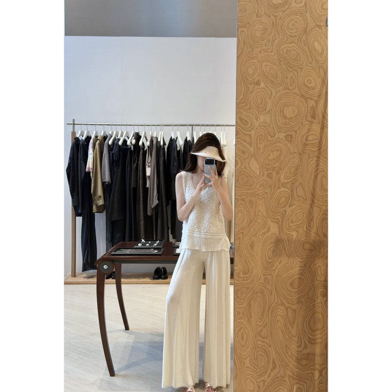 Potted Plants 6.18 I Absolutely Love It Pig Intestine Knit Bubble Yarn Top Hollow Knit Cool Flowy Long Pants