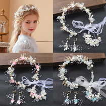 Child Flower Ring Head Accessories Senteal Girl Birthday Fairy Beauty Princess Dress Pearl Hair Stirrup Small Floral Dresses Hair Accessories Hair Ring