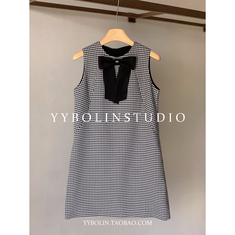 Yb Shenzhen Nanyou High-End Women's Clothing French Retro Houndstooth Sleeveless Dress with Bow Decoration Vest Dress Yb Shenzhen Nanyou High-End Women's Clothing French Retro Houndstooth Sleeveless Dress with Bow Decoration Vest Dress