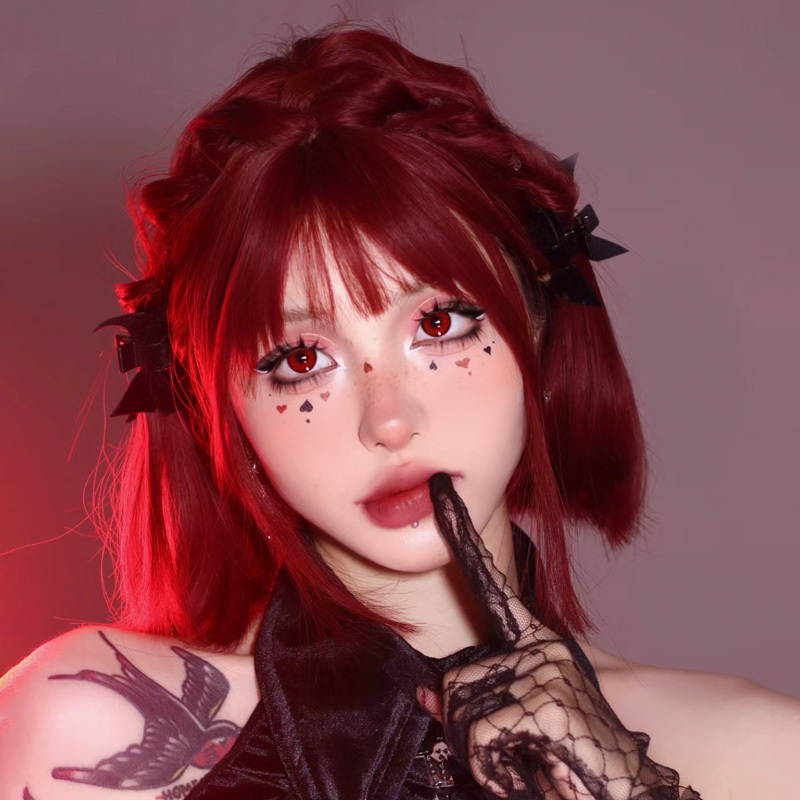 Red Wig Short Hair Female Natural Full Head Wig Halloween Cosplay Little Witch Lolita Bob Haircut