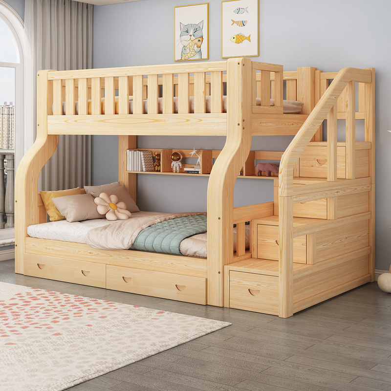 All Solid Wood Bunk Bed, Double Bunk Bed, Multi-Functional High and Low Bed, Children's Bed, Adult Two-Layer Wooden Bed