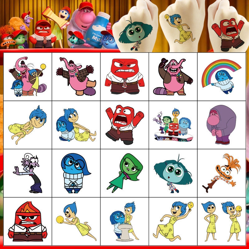 5X5Cm Inside Out 2 Tattoo Stickers 20 Sheets Cartoon Baby Water Transfer Stickers Kidsren's Birthday Party