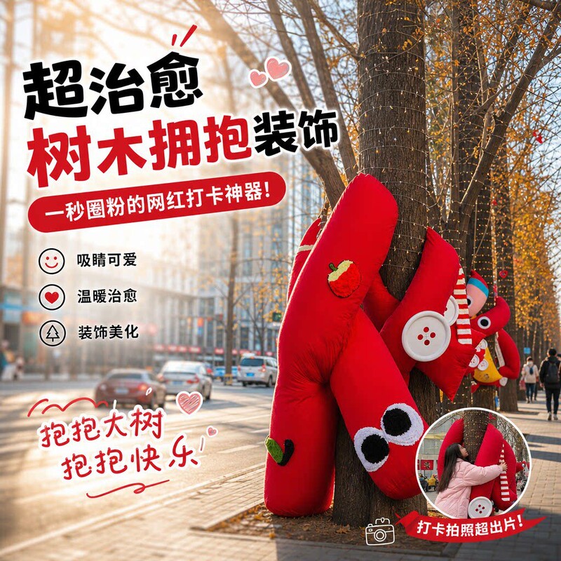 2027 Year of the Sheep Outdoor Tree Decoration Cartoon Red Scarf Park Tree Atmosphere Arrangement Creative Hug Tree Photo Spot