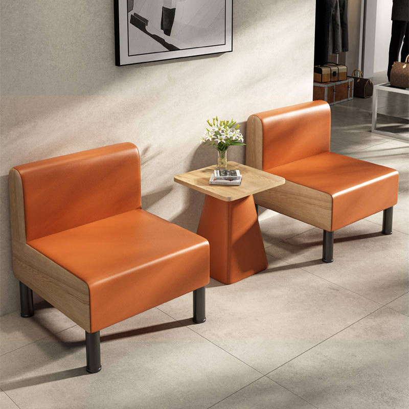 Modern Minimalist Hotel Tables and Chairs, Orange Leather Backrest Chairs, Commercial Seating Combination for Cafes, Light Luxury