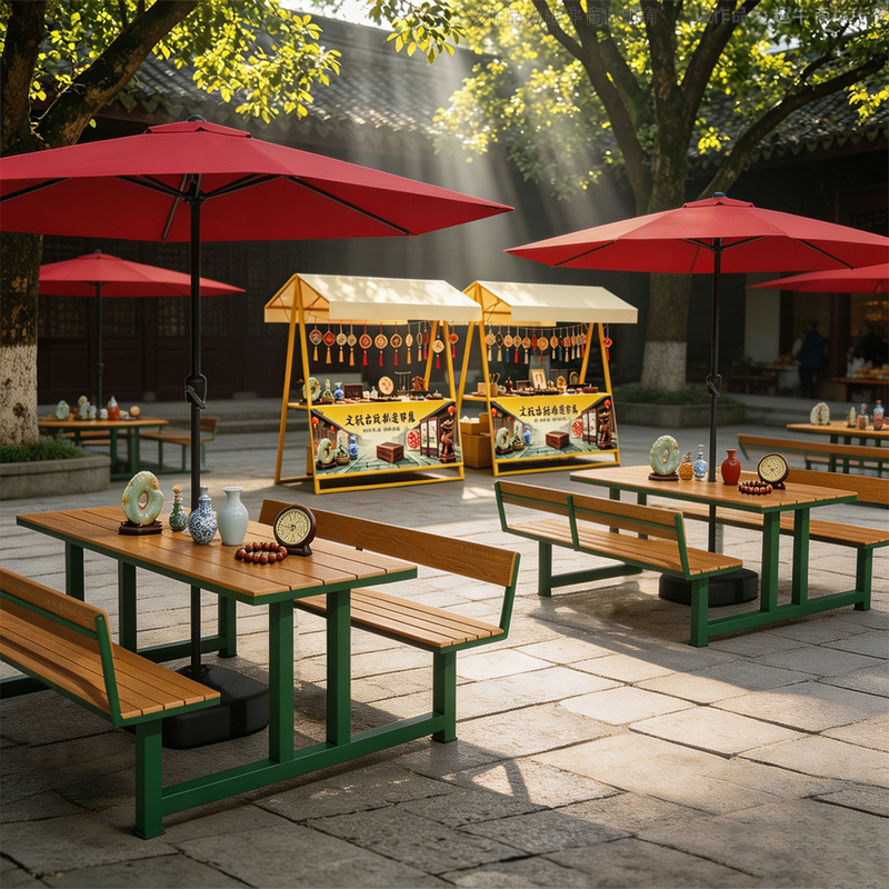Outdoor Commercial Street Outdoor Dining Table and Chair Set with Umbrella, Suitable for Heritage Market, Milk Tea Shop, Café, and Popular Outdoor Dining Outdoor Commercial Street Outdoor Dining Table and Chair Set with Umbrella, Suitable for Heritage Market, Milk Tea Shop, Café, and Popular Outdoor Dining